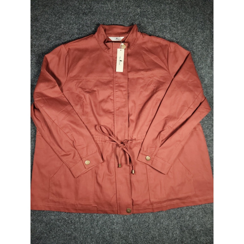 NWT Agnes Orinda Plus Size 3X Brick Red Cotton Anorak Jacket Drawstring Waist